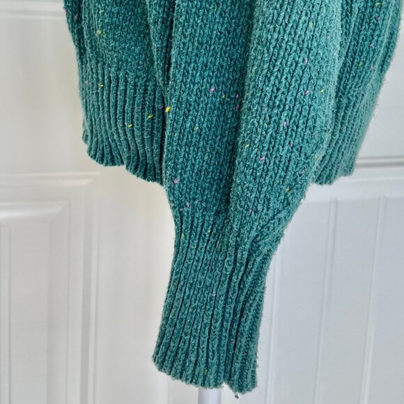 Abound Nordstrom Chunky Knit Color Fleck Emerald Green V-Neck Ribbed Hem Sweater - Picture 8 of 10